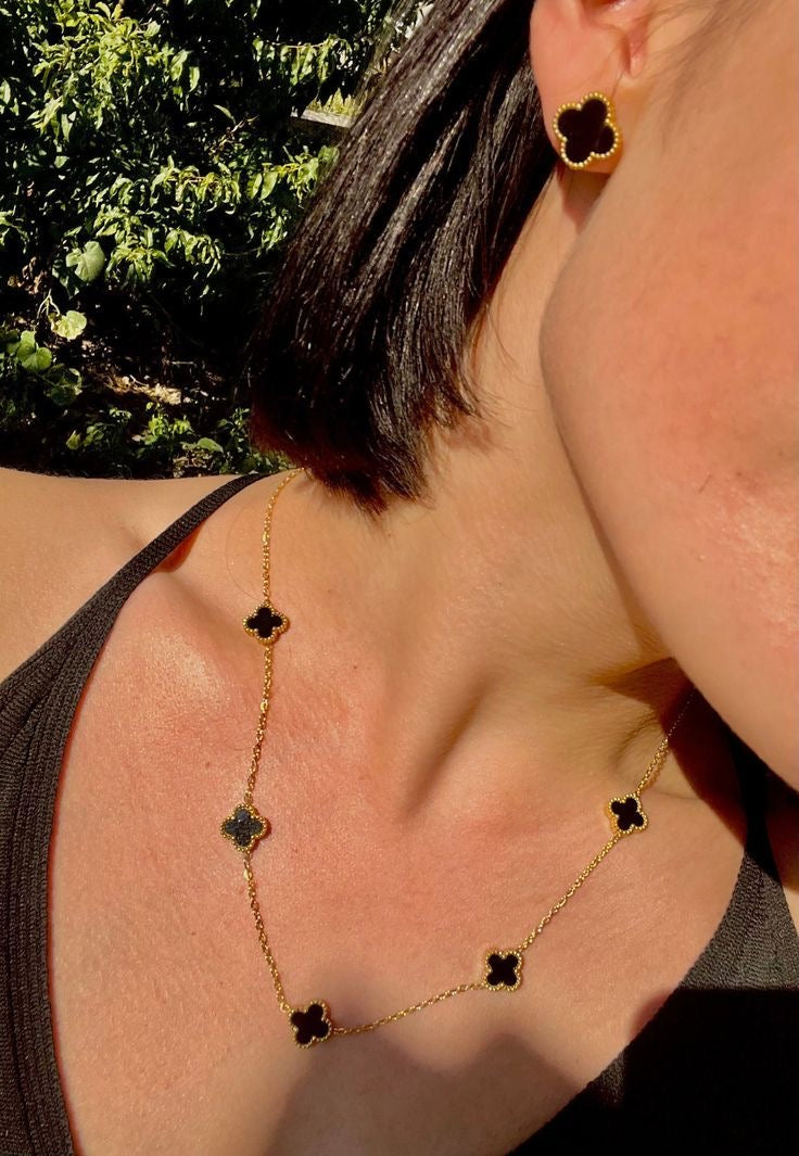5 Motif's Black Necklace-Adjustable