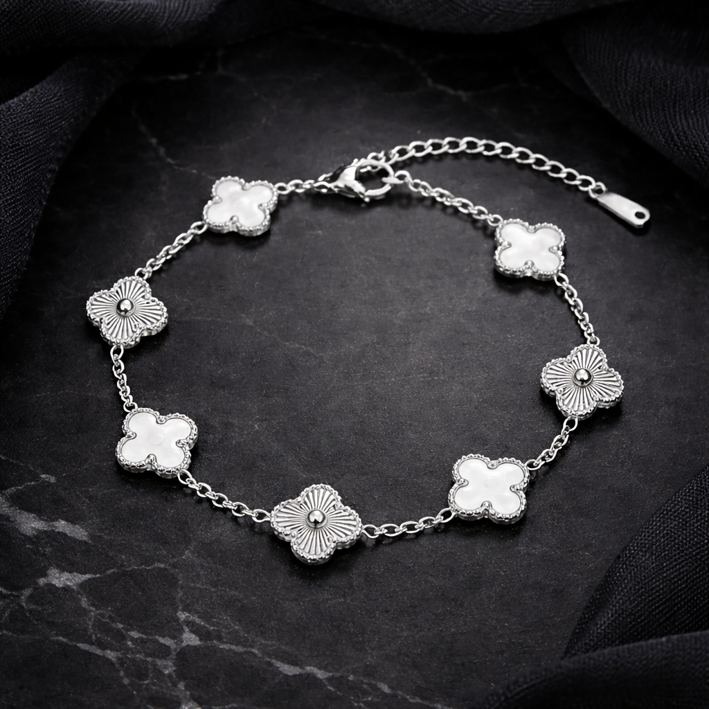 SILVER AND WHITE QUATREFOIL BRACELET