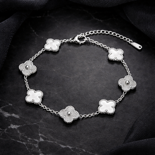 SILVER AND WHITE QUATREFOIL BRACELET