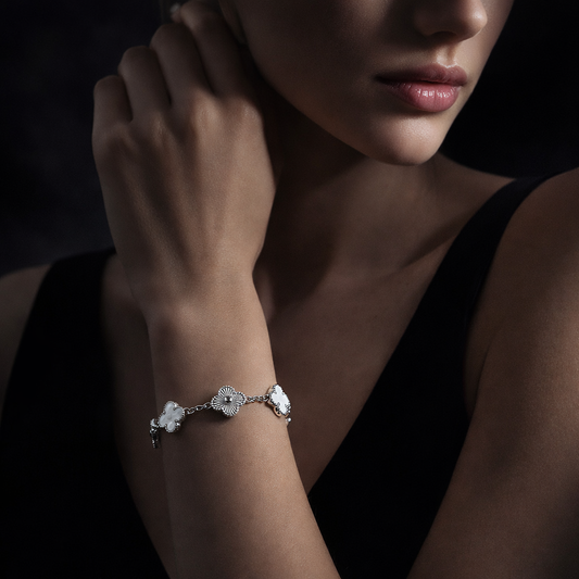 SILVER AND WHITE QUATREFOIL BRACELET