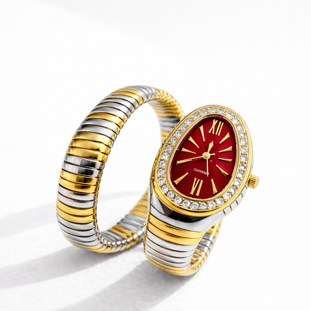 Dual Tone Serpent Watch-Red