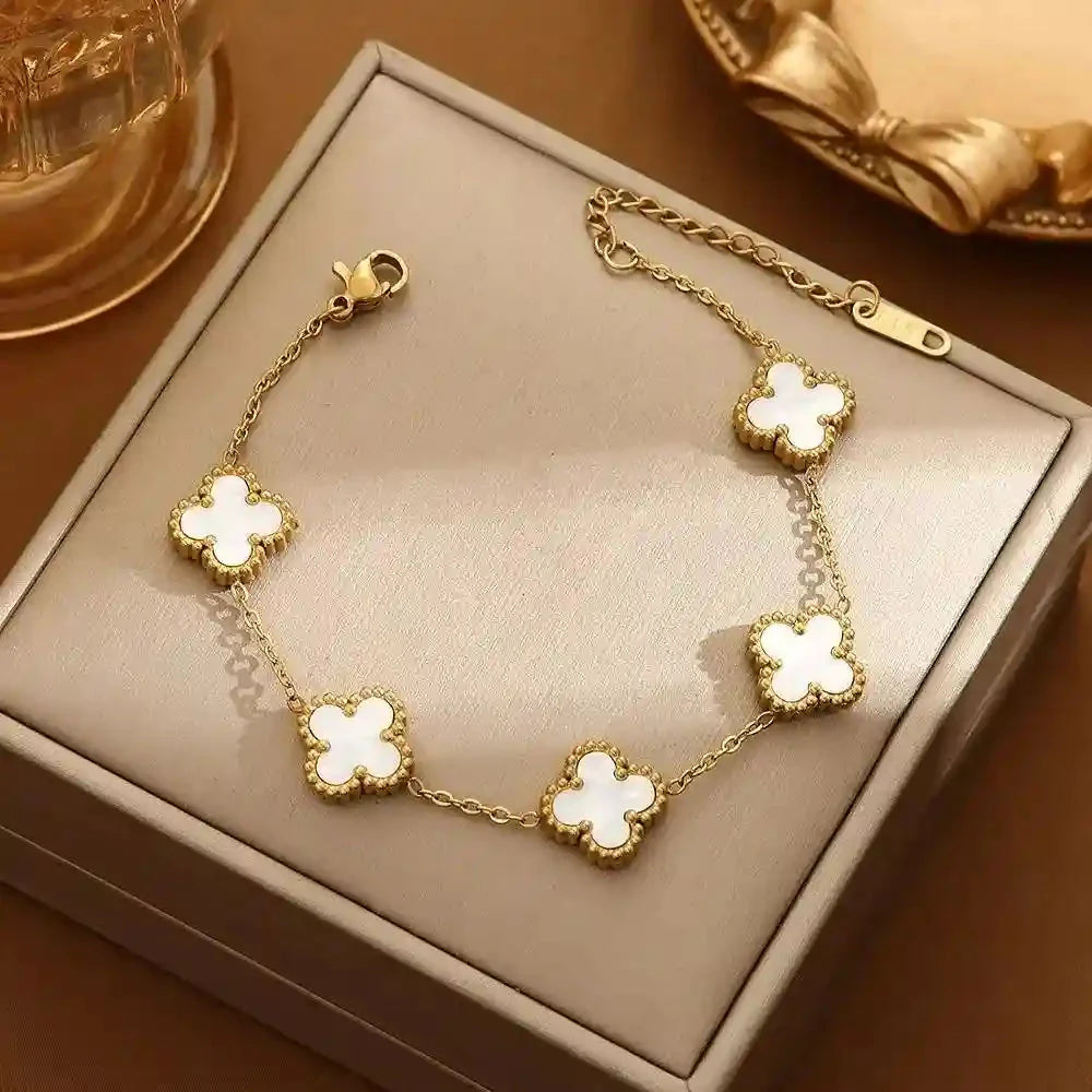 Van Cleef-Inspired White Quatrefoil Bracelet Vellura Jewellery