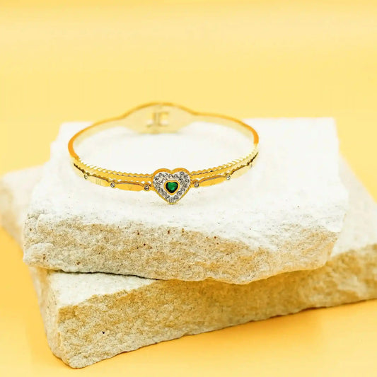 Gold Heart Bracelet with Green Stone Center Vellura Jewellery