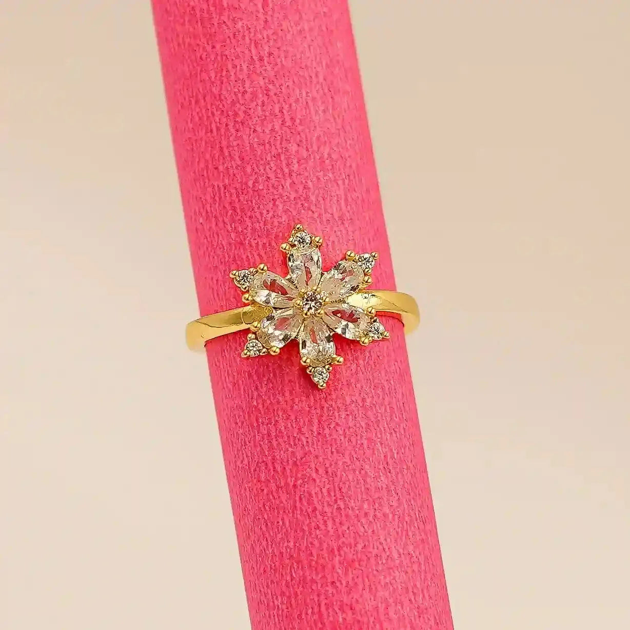 Gold Floral Ring with White Stones Vellura Jewellery