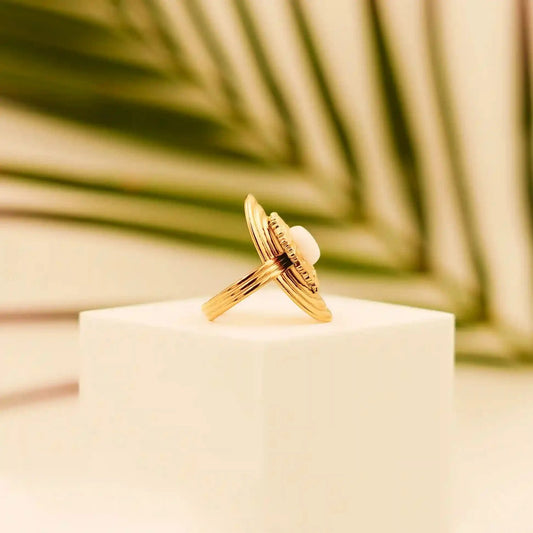 Gold Plated Oval Ring-White Pearl - Vellura Jewellery  Rings