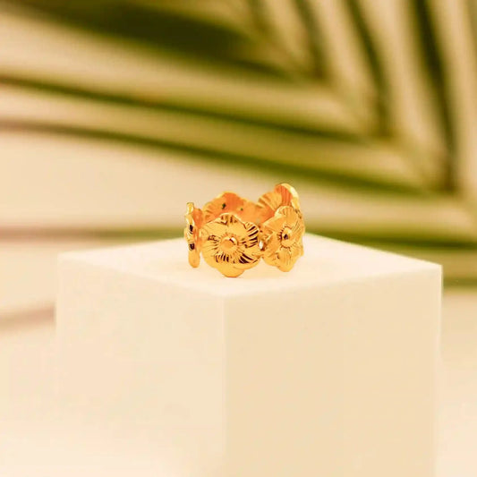 Gold Plated Leaf Design Ring - Vellura Jewellery  Rings