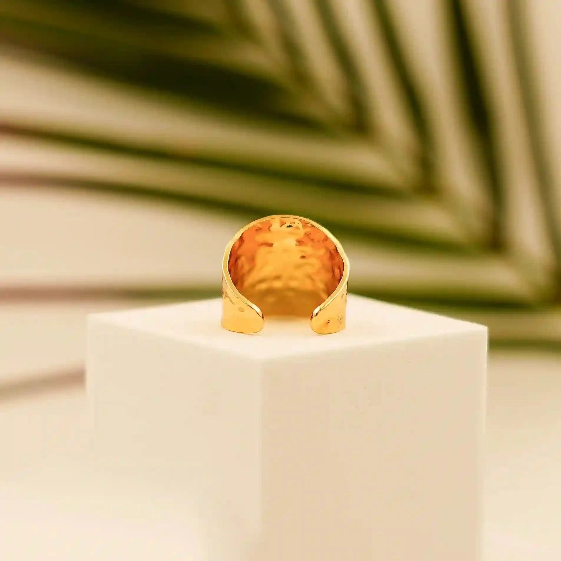 Wide Band Textured Gold Plated Ring - Vellura Jewellery  Rings