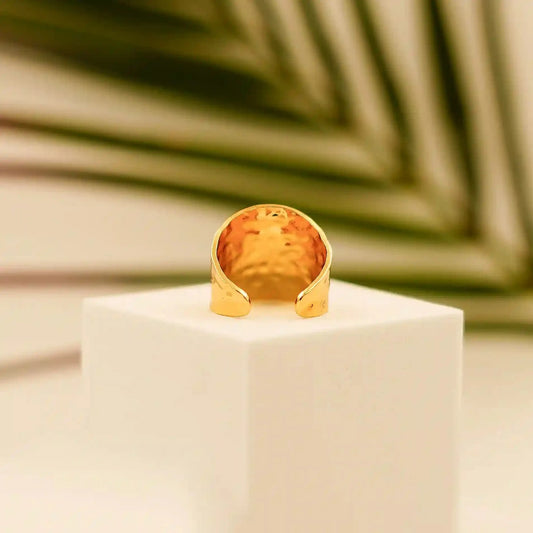 Wide Band Textured Gold Plated Ring - Vellura Jewellery  Rings