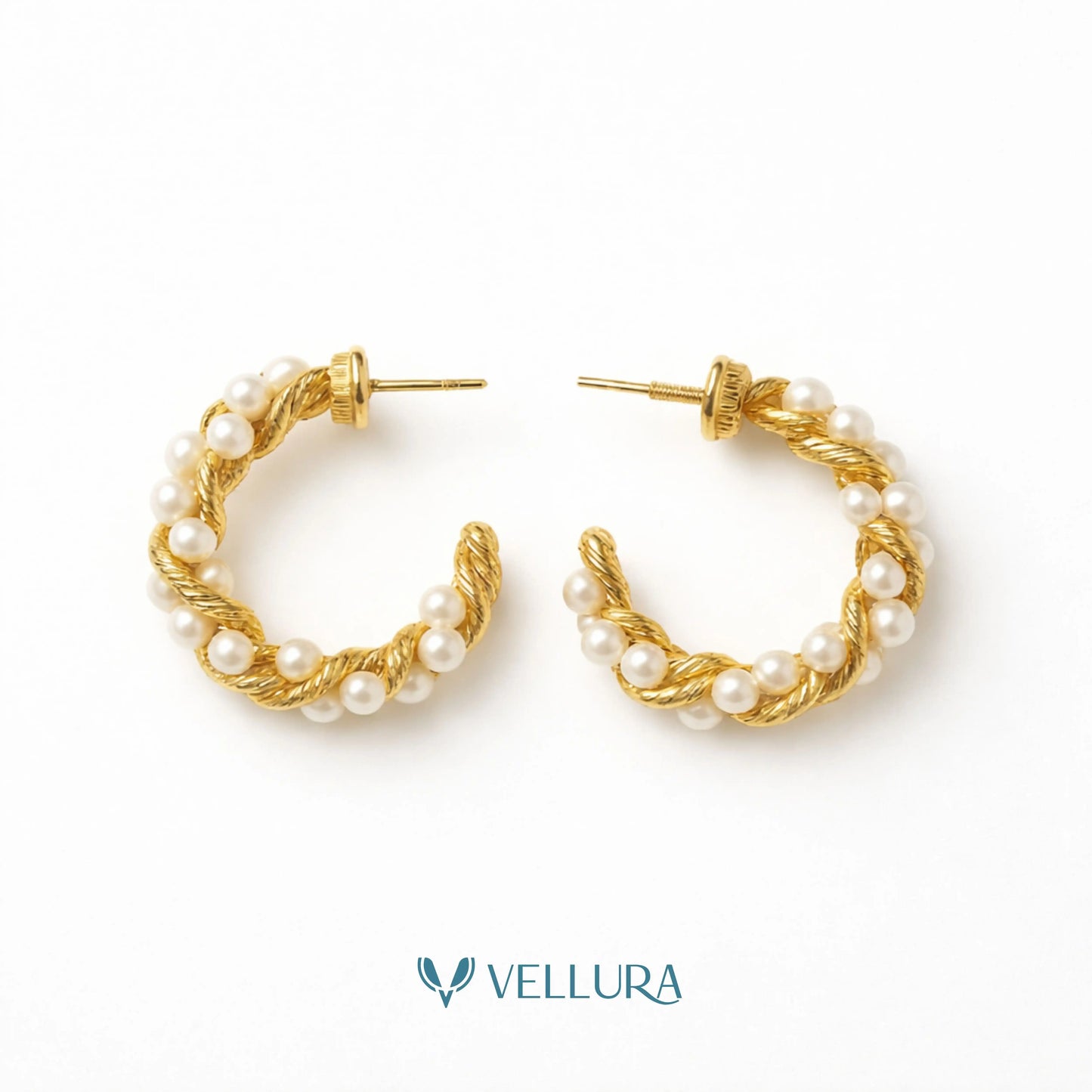 Gold Pearl Hoop Earrings