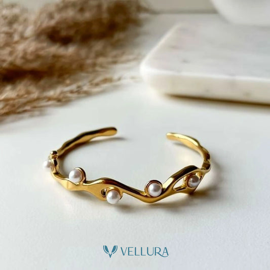 Gold Pearl Open Bracelet