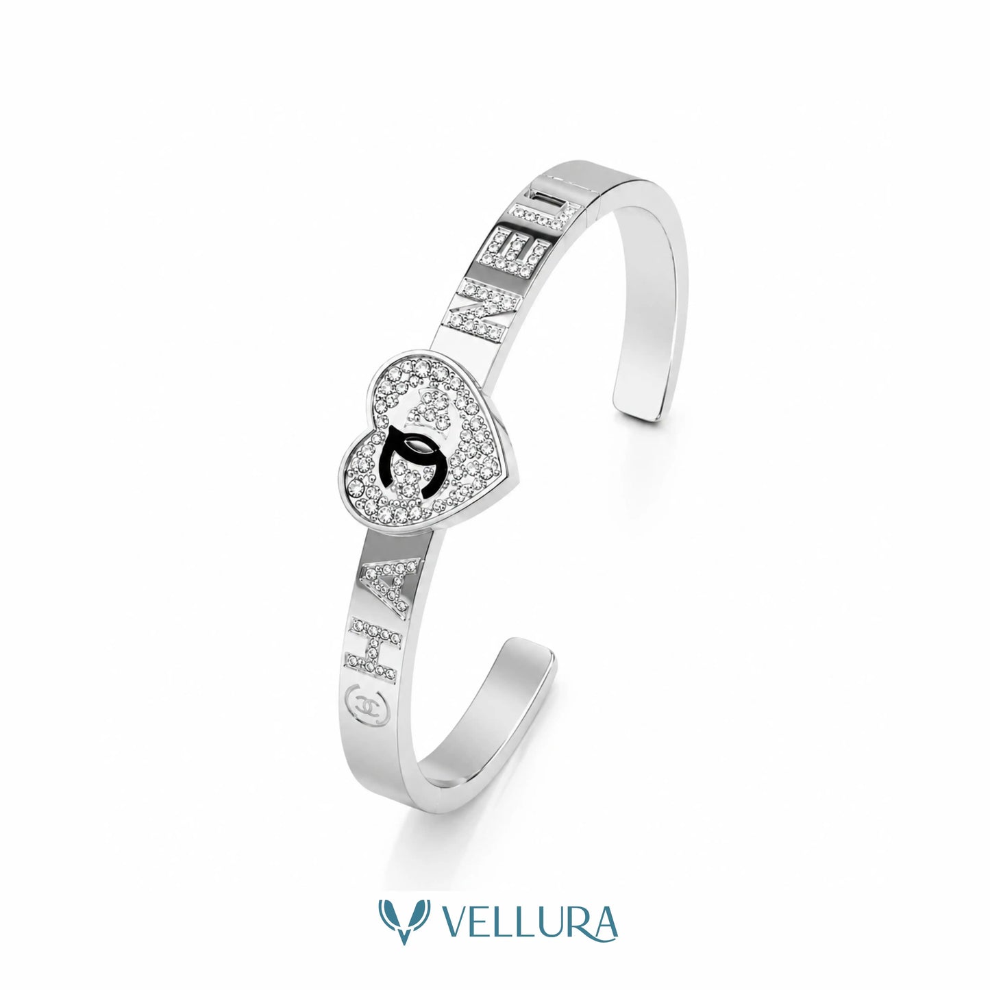 CC Inspired Silver Heart Cuff Bracelet