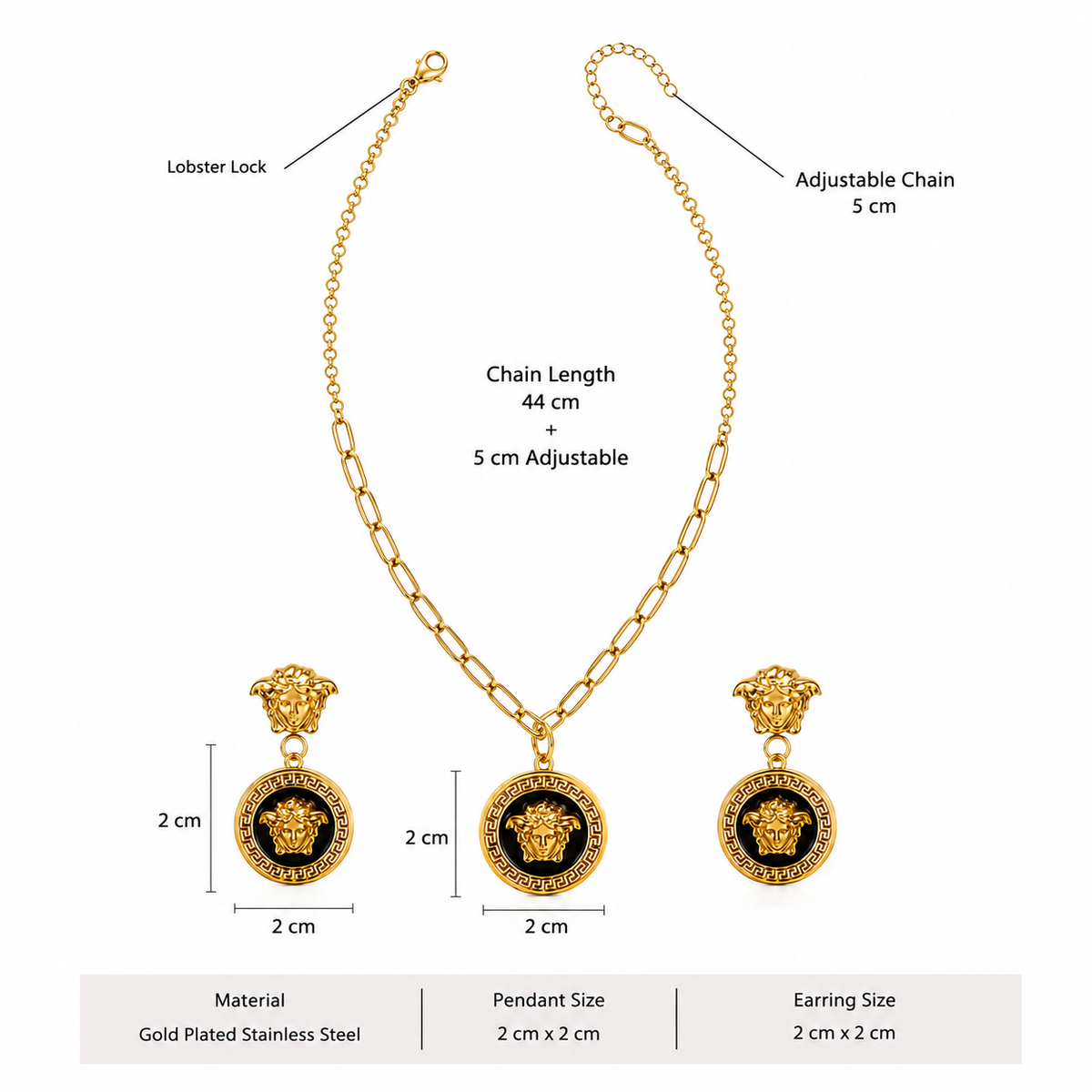 Medusa Necklace & Earrings Set